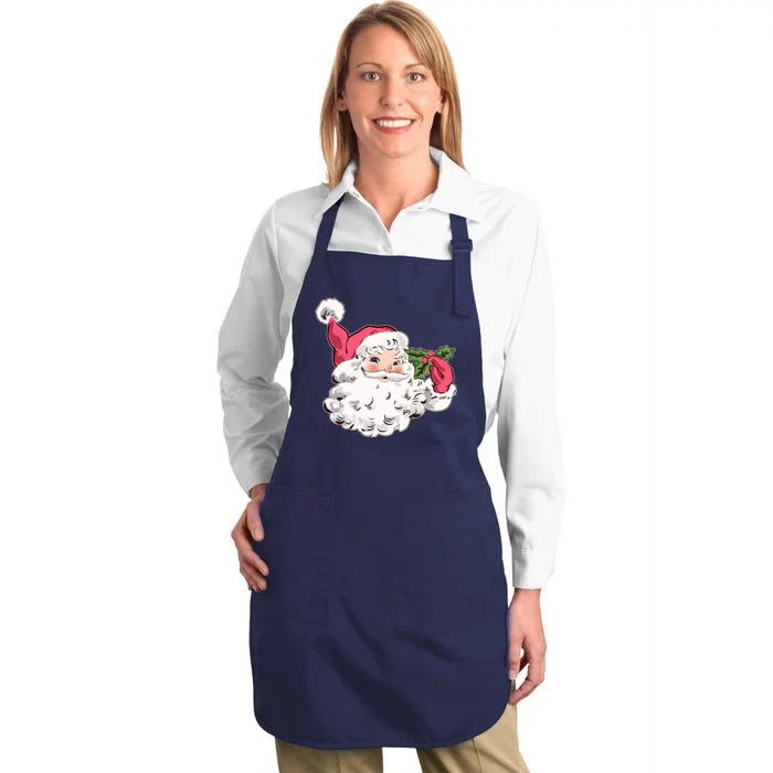 Cute Vintage Christmas Santa Claus Face Full-Length Apron With Pocket