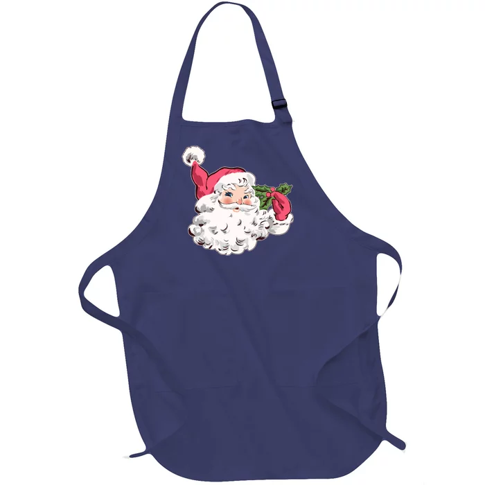 Cute Vintage Christmas Santa Claus Face Full-Length Apron With Pocket