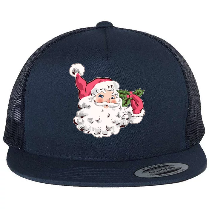 Cute Vintage Christmas Santa Claus Face Flat Bill Trucker Hat