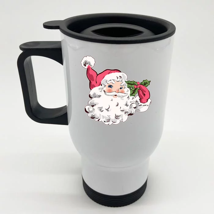 Cute Vintage Christmas Santa Claus Face Front & Back Stainless Steel Travel Mug