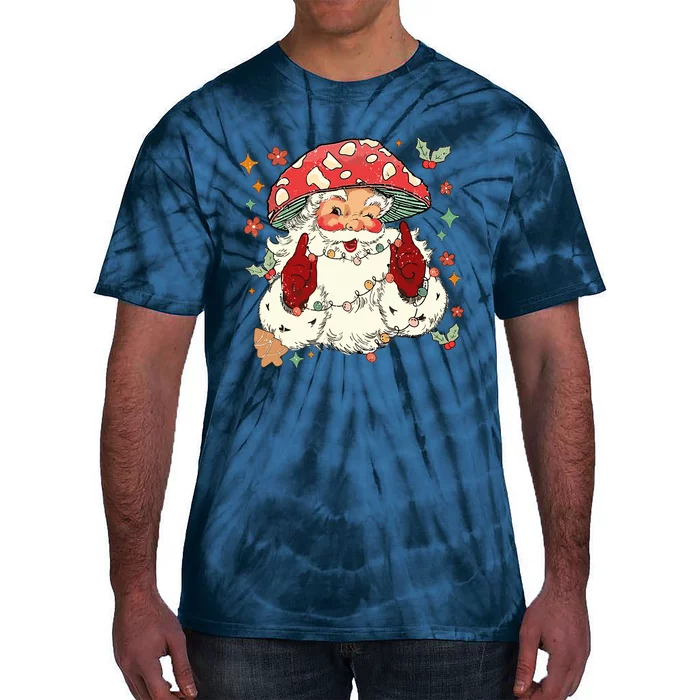 Cool Vintage Christmas Mushroom Santa Claus Face Tie-Dye T-Shirt