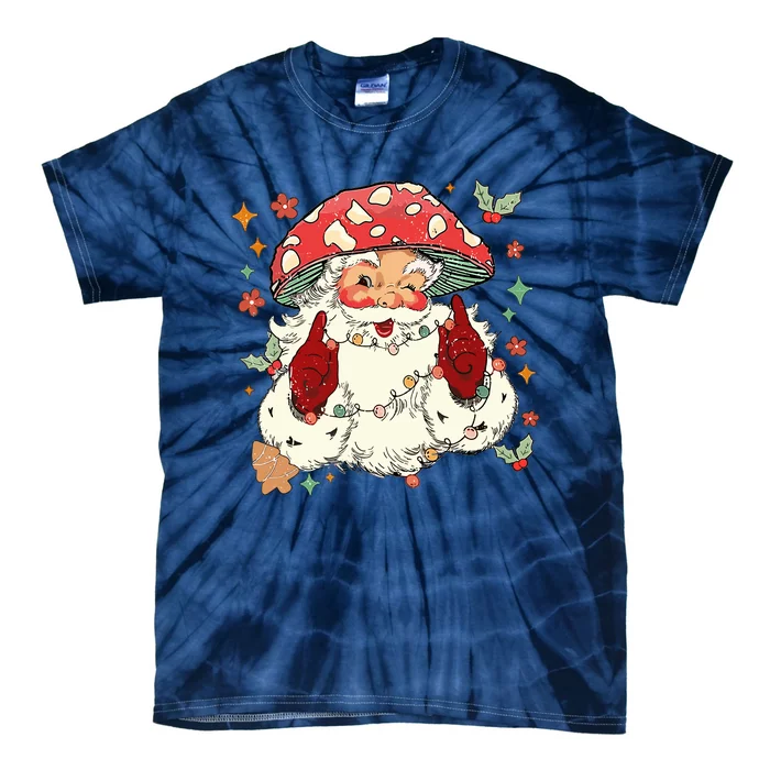 Cool Vintage Christmas Mushroom Santa Claus Face Tie-Dye T-Shirt