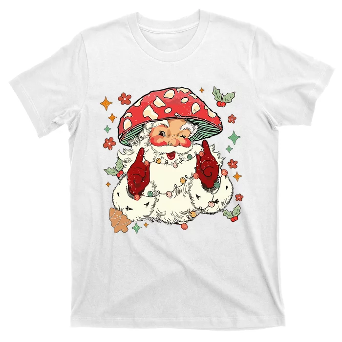 Cool Vintage Christmas Mushroom Santa Claus Face T-Shirt