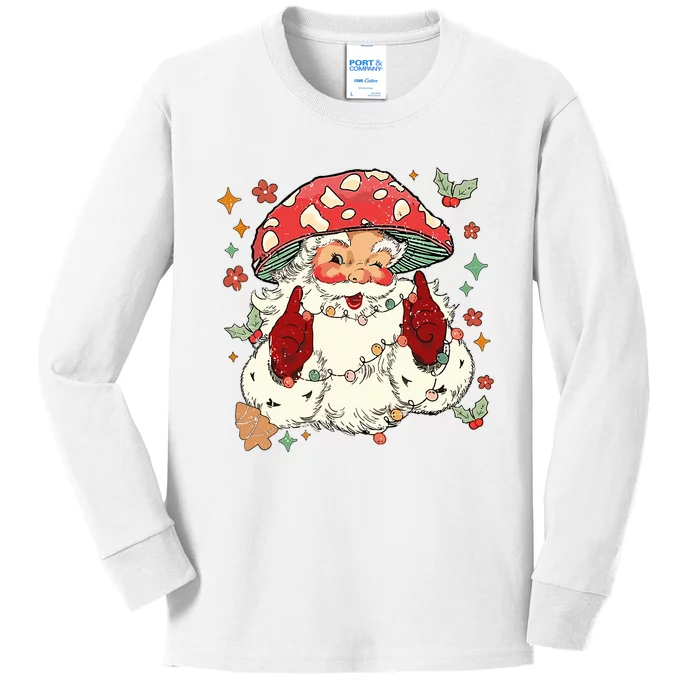 Cool Vintage Christmas Mushroom Santa Claus Face Kids Long Sleeve Shirt