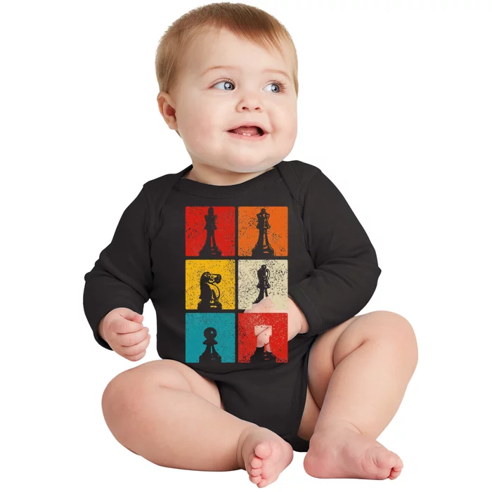 Chess Vintage Chess Master Club Chess Player Baby Long Sleeve Bodysuit