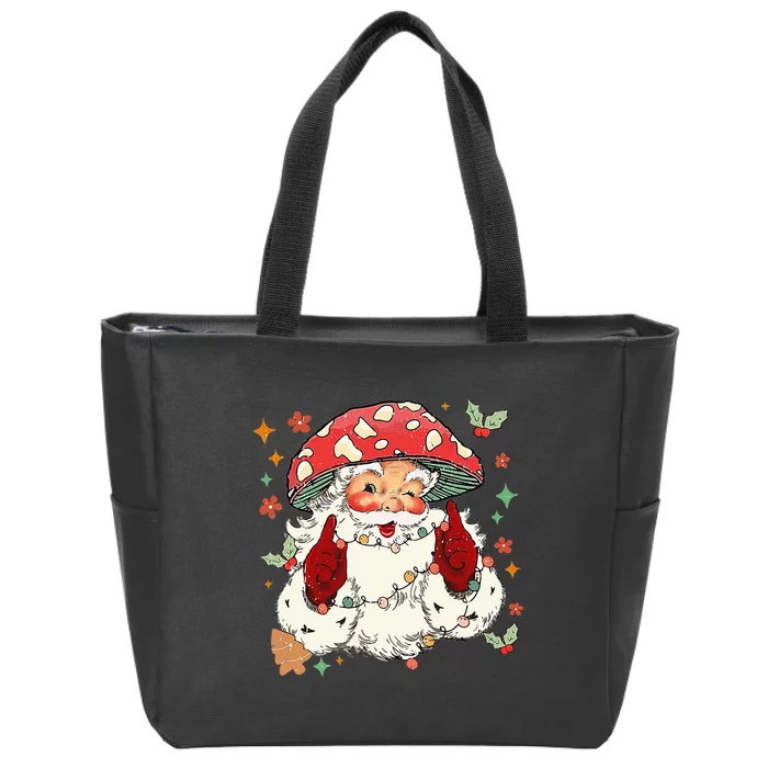 Cool Vintage Christmas Mushroom Santa Claus Face Zip Tote Bag