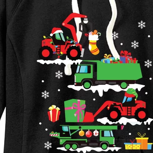 Construction Vehicle Christmas Red Trucks Winter Boy Women's Fleece Hoodie