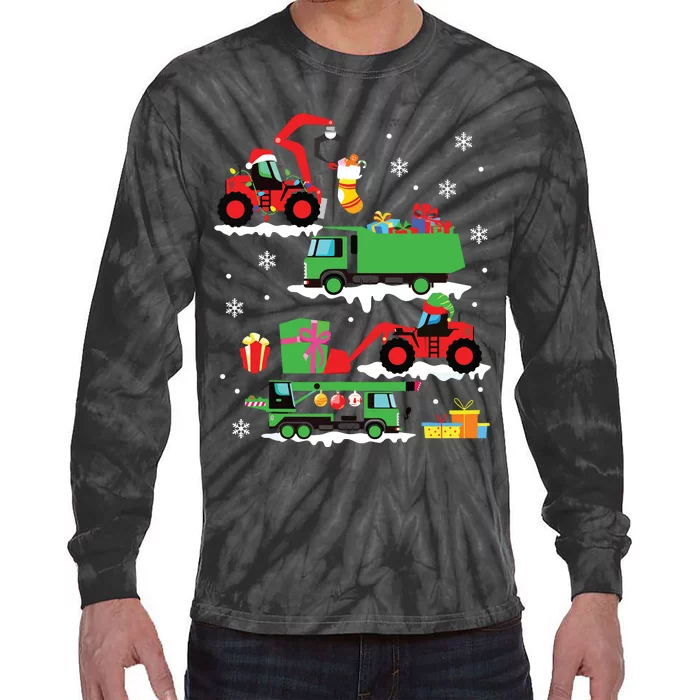 Construction Vehicle Christmas Red Trucks Winter Boy Tie-Dye Long Sleeve Shirt