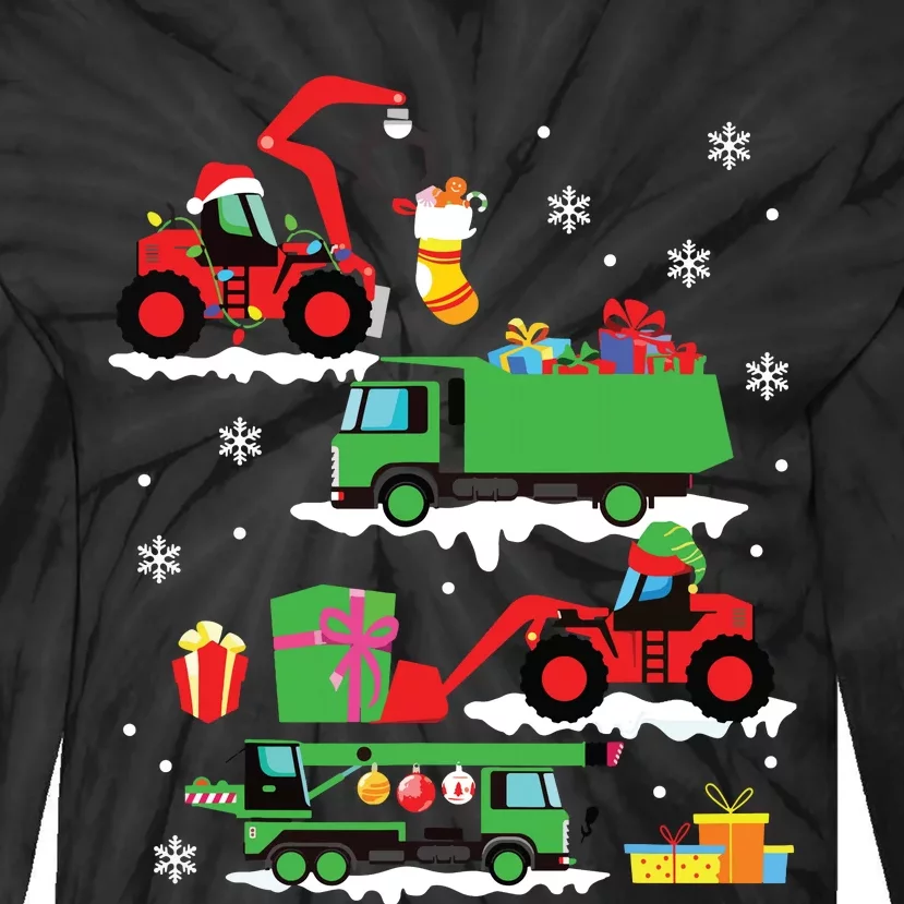 Construction Vehicle Christmas Red Trucks Winter Boy Tie-Dye Long Sleeve Shirt