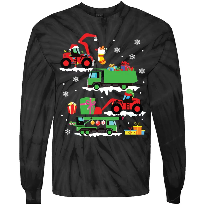 Construction Vehicle Christmas Red Trucks Winter Boy Tie-Dye Long Sleeve Shirt