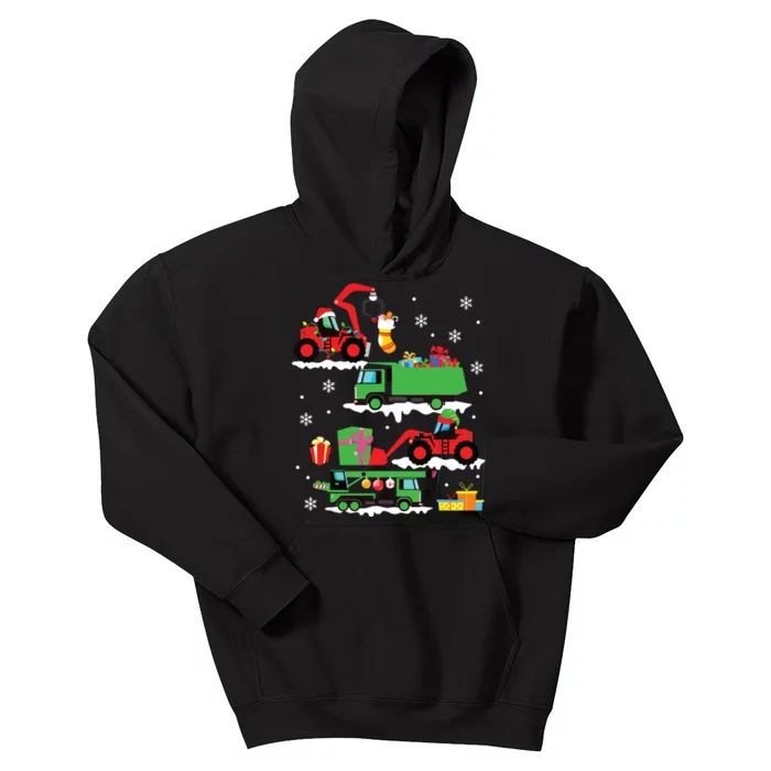 Construction Vehicle Christmas Red Trucks Winter Boy Kids Hoodie