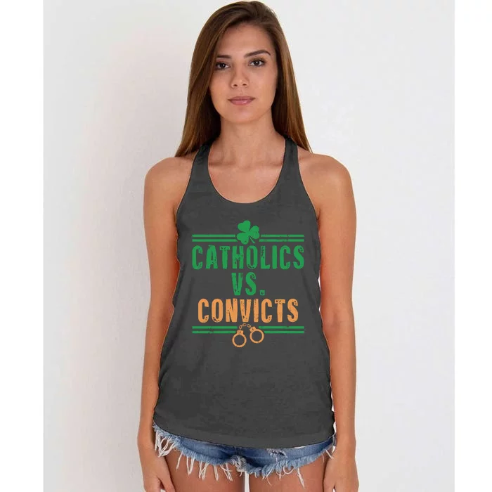 Catholics VS Convicts Funny Religion Women's Knotted Racerback Tank