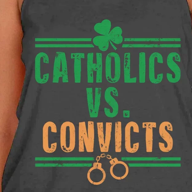 Catholics VS Convicts Funny Religion Women's Knotted Racerback Tank