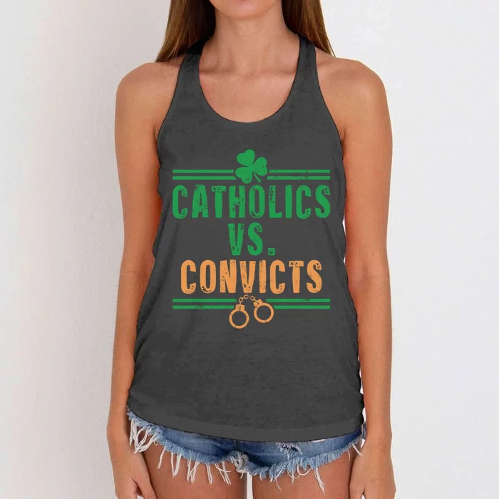 Catholics VS Convicts Funny Religion Women's Knotted Racerback Tank