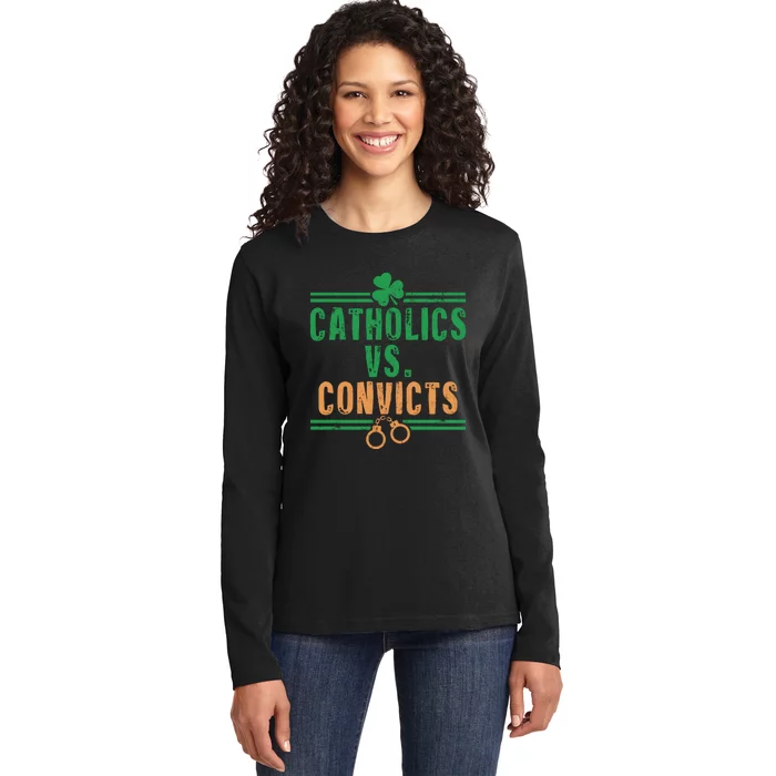 Catholics VS Convicts Funny Religion Ladies Long Sleeve Shirt