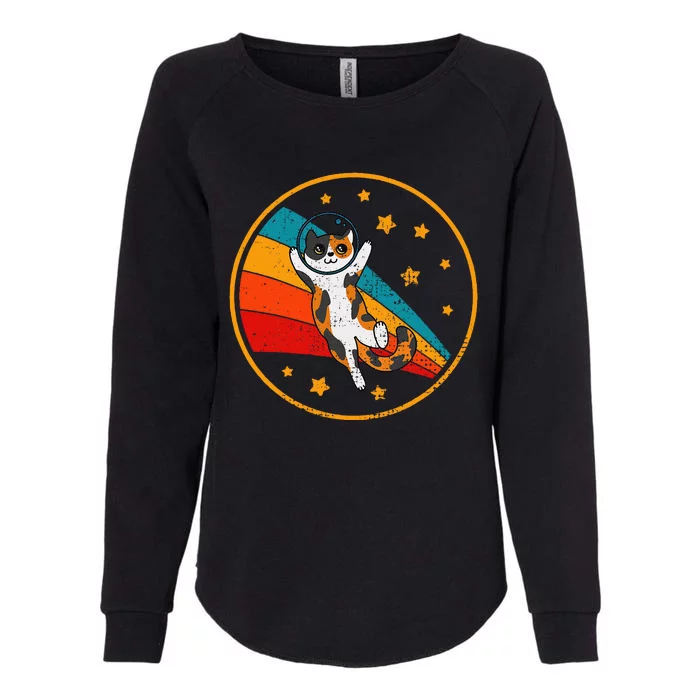 Cute Vintage Calico Cat Retro Space Cat Womens California Wash Sweatshirt