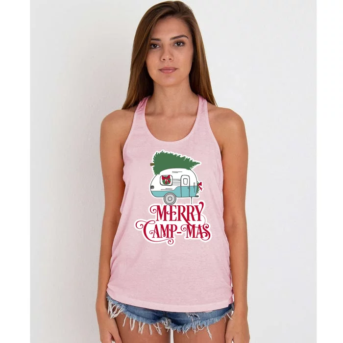 Christmas Vintage Camper Gift Merry Campmas Women's Knotted Racerback Tank