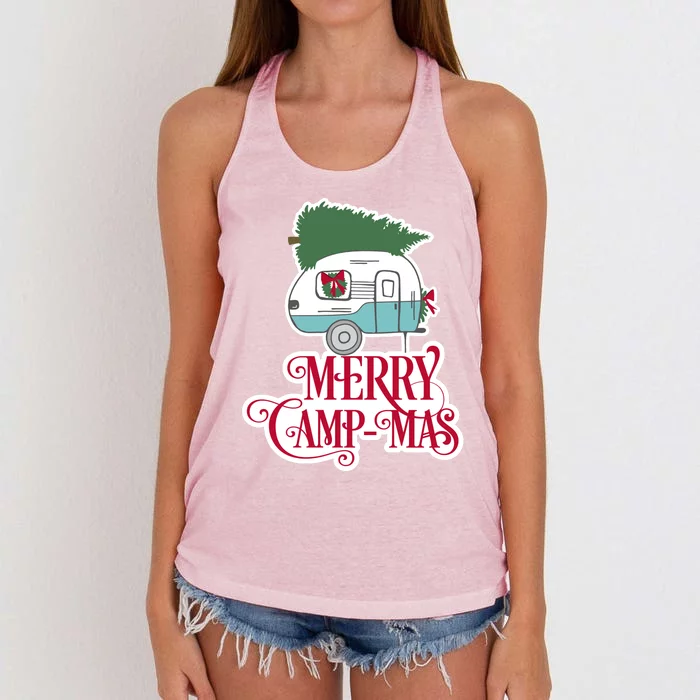 Christmas Vintage Camper Gift Merry Campmas Women's Knotted Racerback Tank