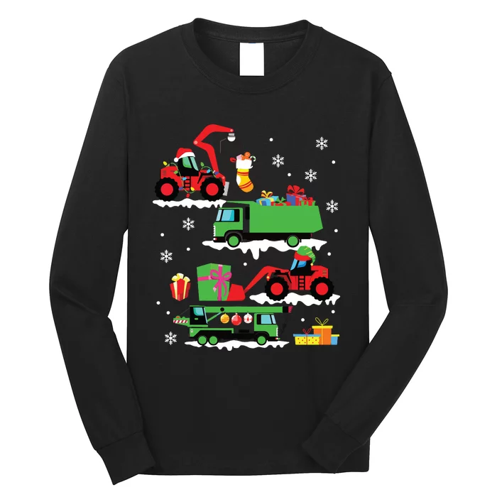 Construction Vehicle Christmas Red Trucks Winter Long Sleeve Shirt