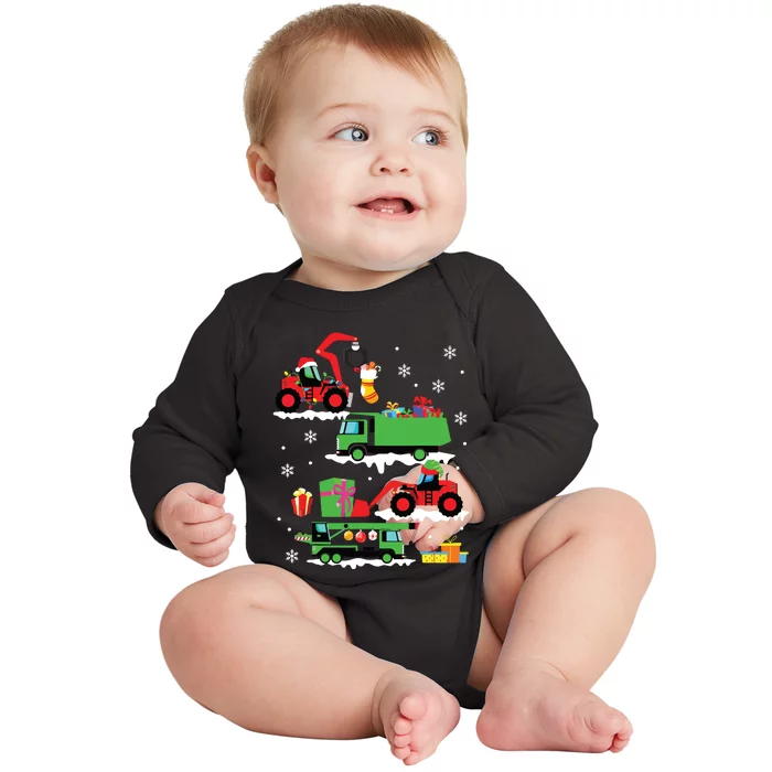 Construction Vehicle Christmas Red Trucks Winter Baby Long Sleeve Bodysuit