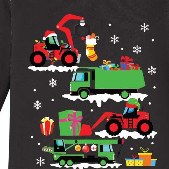 Construction Vehicle Christmas Red Trucks Winter Baby Long Sleeve Bodysuit