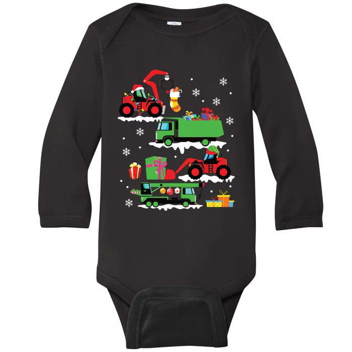 Construction Vehicle Christmas Red Trucks Winter Baby Long Sleeve Bodysuit