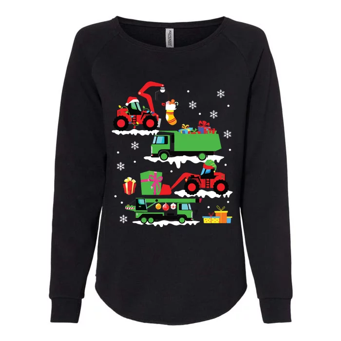 Construction Vehicle Christmas Red Trucks Winter Womens California Wash Sweatshirt