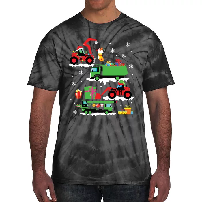 Construction Vehicle Christmas Red Trucks Winter Tie-Dye T-Shirt