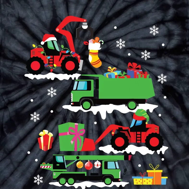 Construction Vehicle Christmas Red Trucks Winter Tie-Dye T-Shirt