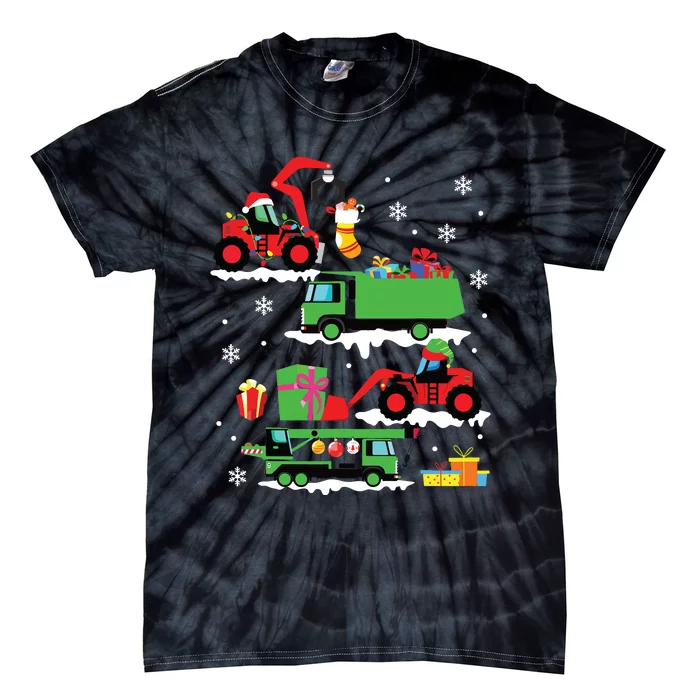 Construction Vehicle Christmas Red Trucks Winter Tie-Dye T-Shirt