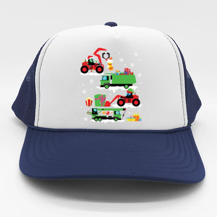 Construction Vehicle Christmas Red Trucks Winter Trucker Hat