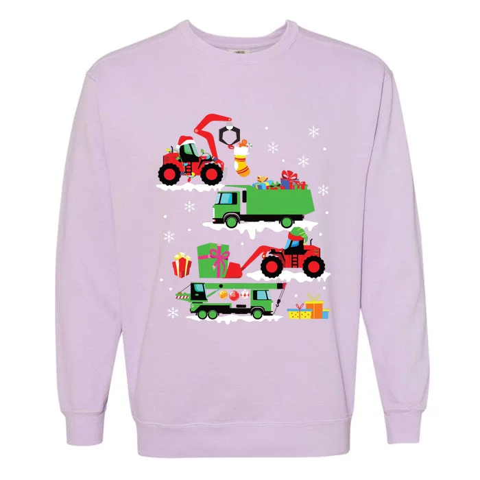 Construction Vehicle Christmas Red Trucks Winter Garment-Dyed Sweatshirt