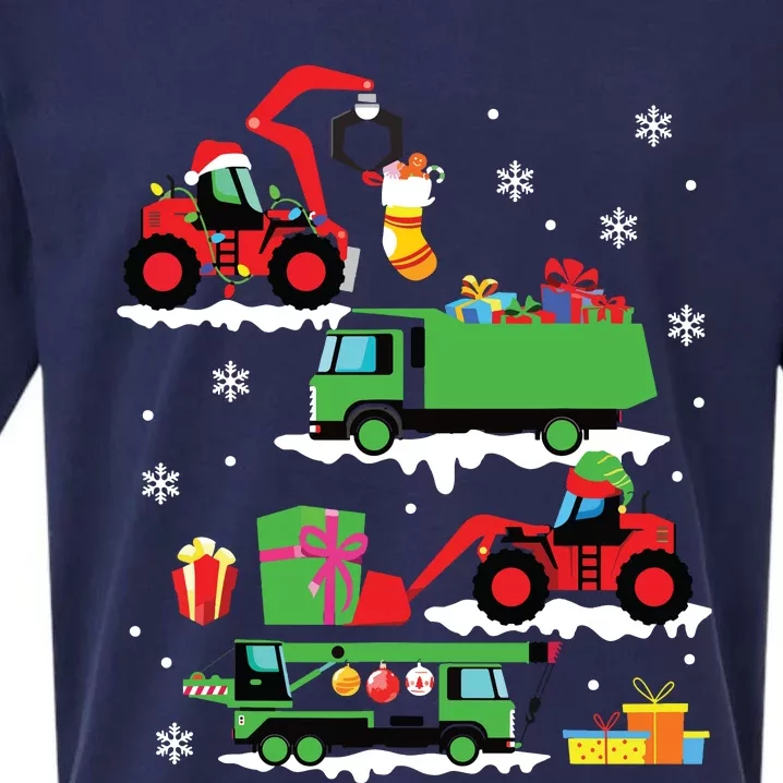 Construction Vehicle Christmas Red Trucks Winter Sueded Cloud Jersey T-Shirt