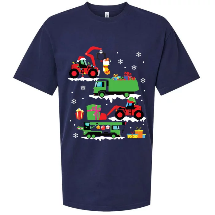 Construction Vehicle Christmas Red Trucks Winter Sueded Cloud Jersey T-Shirt