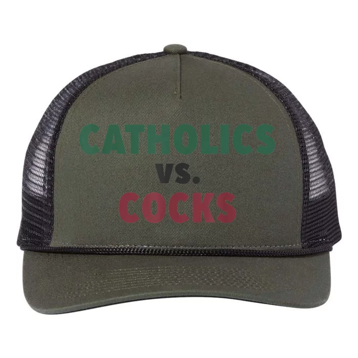 Catholics VS Cocks Funny Religious Retro Rope Trucker Hat Cap