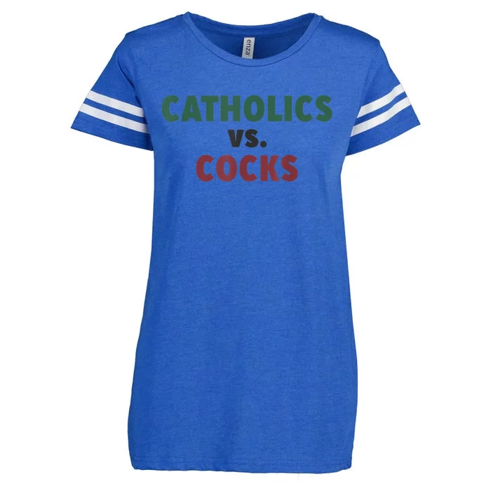 Catholics VS Cocks Funny Religious Enza Ladies Jersey Football T-Shirt