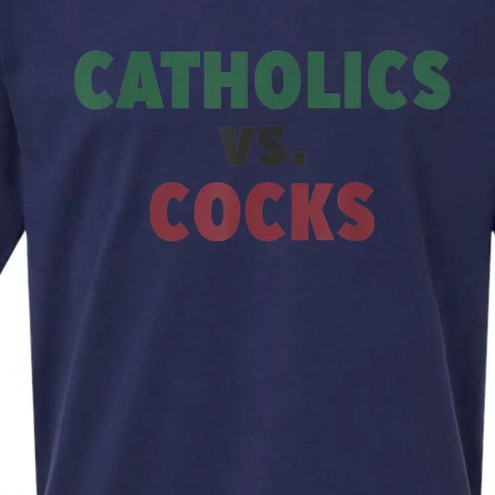 Catholics VS Cocks Funny Religious Sueded Cloud Jersey T-Shirt