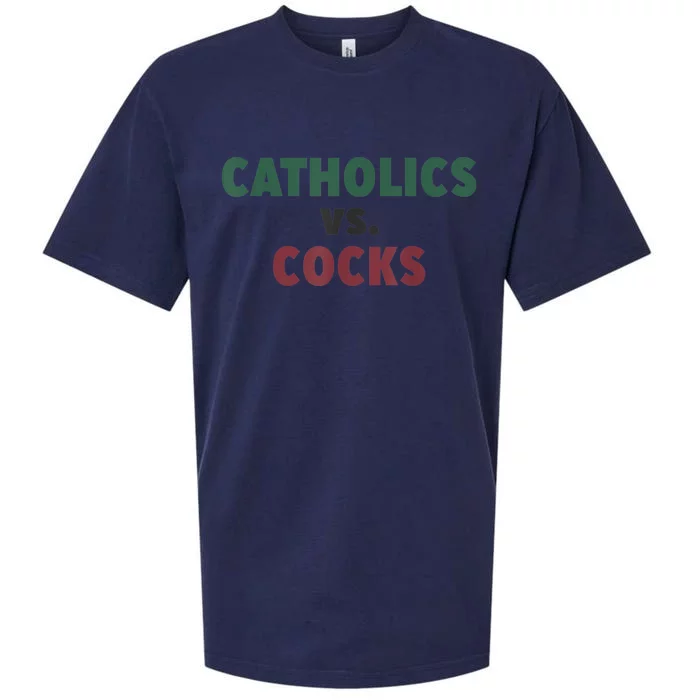 Catholics VS Cocks Funny Religious Sueded Cloud Jersey T-Shirt