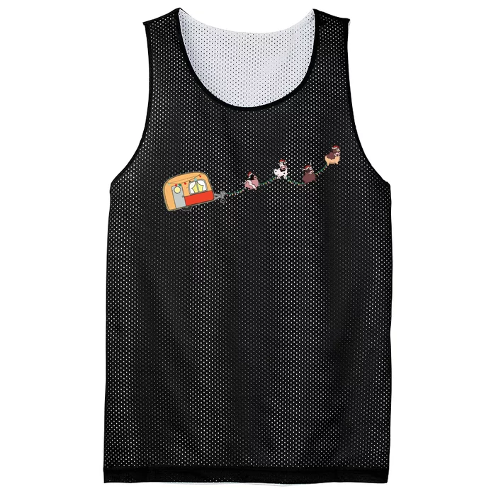 Camper Van Christmas Cow Sleigh Farmer Farm Animal Xmas Pj Mesh Reversible Basketball Jersey Tank