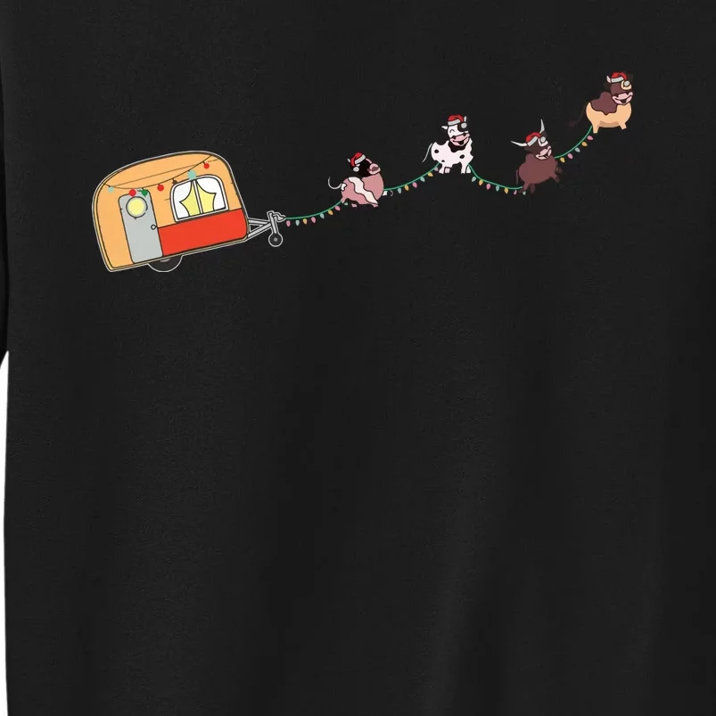 Camper Van Christmas Cow Sleigh Farmer Farm Animal Xmas Pj Tall Sweatshirt