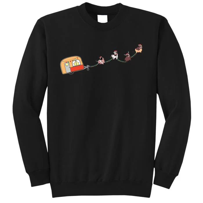 Camper Van Christmas Cow Sleigh Farmer Farm Animal Xmas Pj Tall Sweatshirt