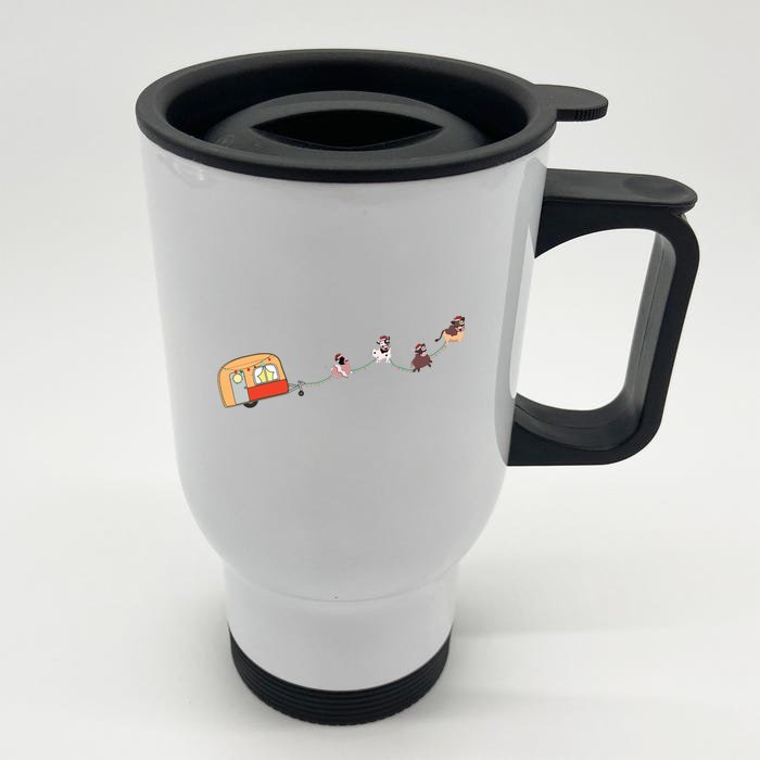 Camper Van Christmas Cow Sleigh Farmer Farm Animal Xmas Pj Front & Back Stainless Steel Travel Mug