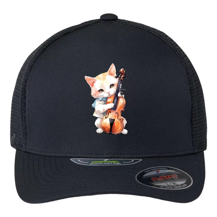 Cute Violinist Cat Violin Musician String Player Watercolor Flexfit Unipanel Trucker Cap