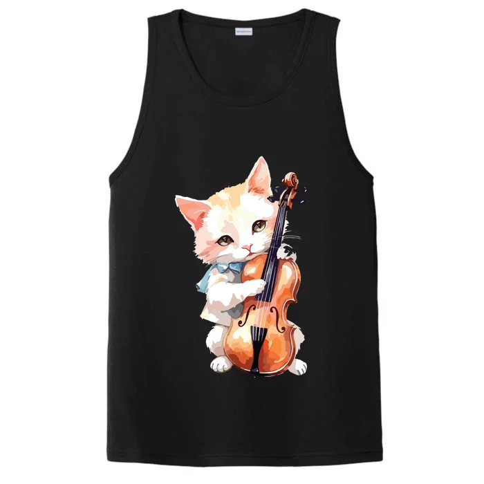 Cute Violinist Cat Violin Musician String Player Watercolor Performance Tank