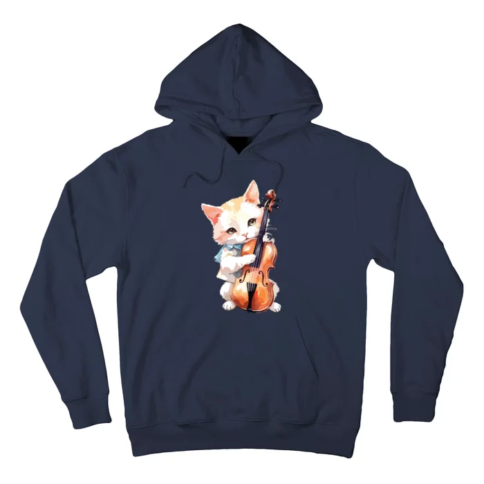 Cute Violinist Cat Violin Musician String Player Watercolor Hoodie