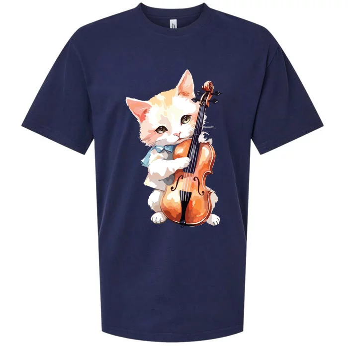 Cute Violinist Cat Violin Musician String Player Watercolor Sueded Cloud Jersey T-Shirt