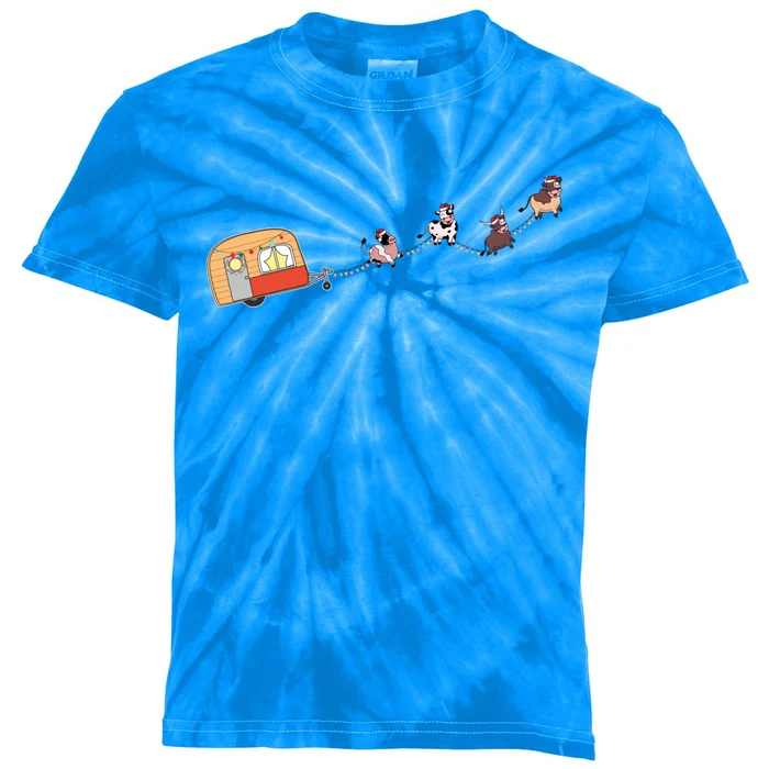 Camper Van Christmas Cow Sleigh Farmer Farm Animal Xmas Pj Gift Kids Tie-Dye T-Shirt