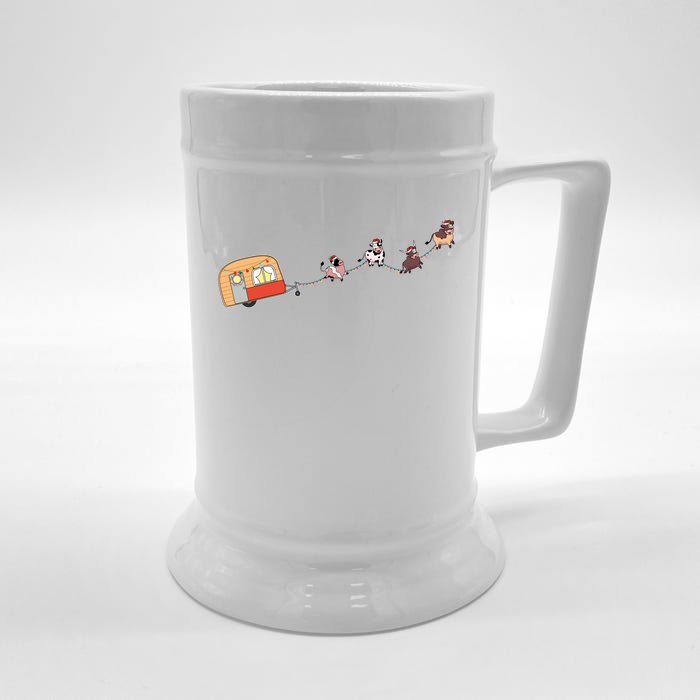 Camper Van Christmas Cow Sleigh Farmer Farm Animal Xmas Pj Gift Front & Back Beer Stein