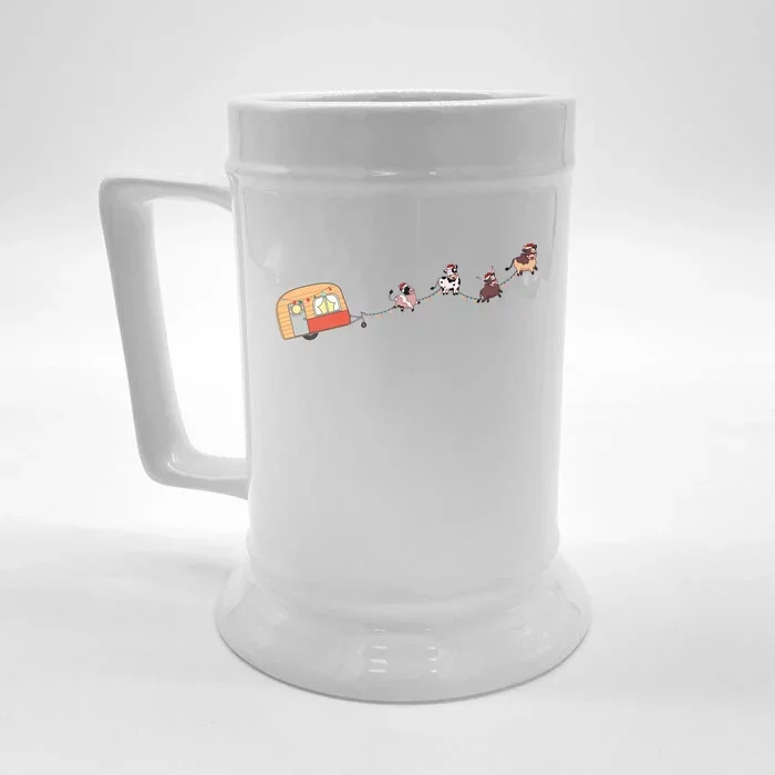 Camper Van Christmas Cow Sleigh Farmer Farm Animal Xmas Pj Gift Front & Back Beer Stein