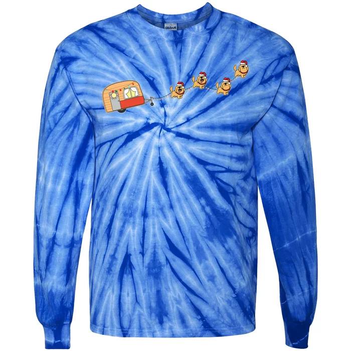 Camper Van Christmas Golden Retriever Sleigh Xmas Pajama Gift Tie-Dye Long Sleeve Shirt